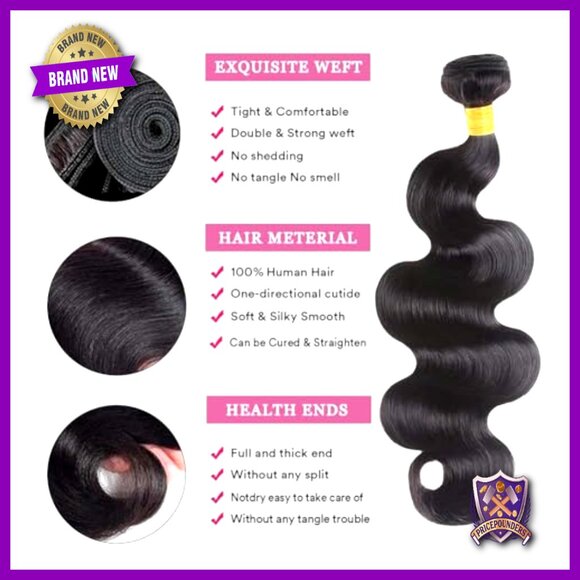 Body Wave Human Hair Extensions 16-22 Inch Brazilian Bundles Soft